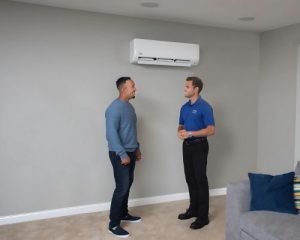 High-efficiency ductless mini-split system installed indoors